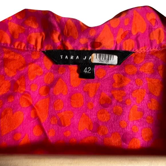 Tara Jarmon Rozenn Pink Heart Collared Shirt Short Sleeve Midi Dress Size 10 - Picture 7 of 16